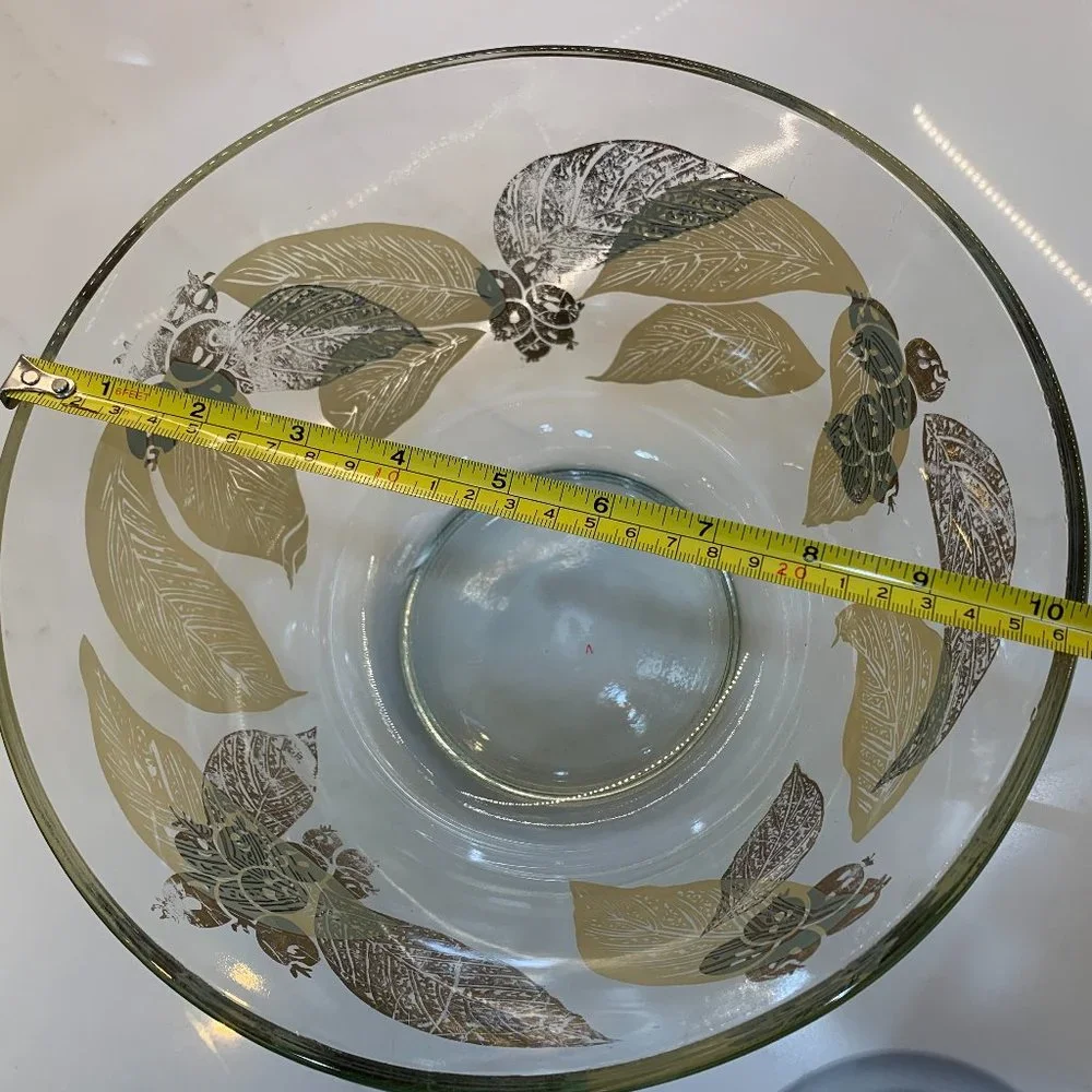 Vintage MCM Salad Bowl -Gold Leaf and Berries -Large